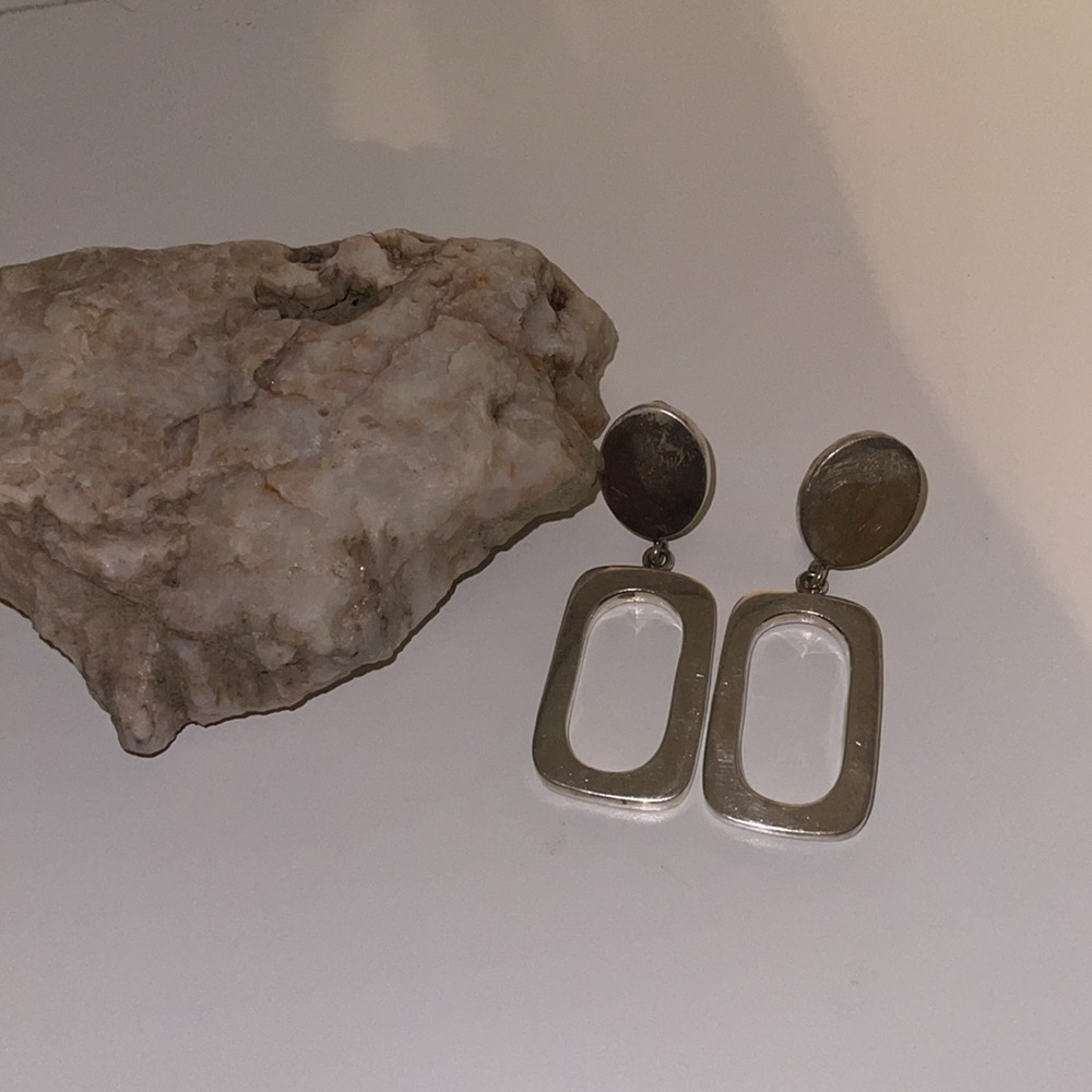 Sterling Silver Squared Oval Clip-On Earrings - image 2